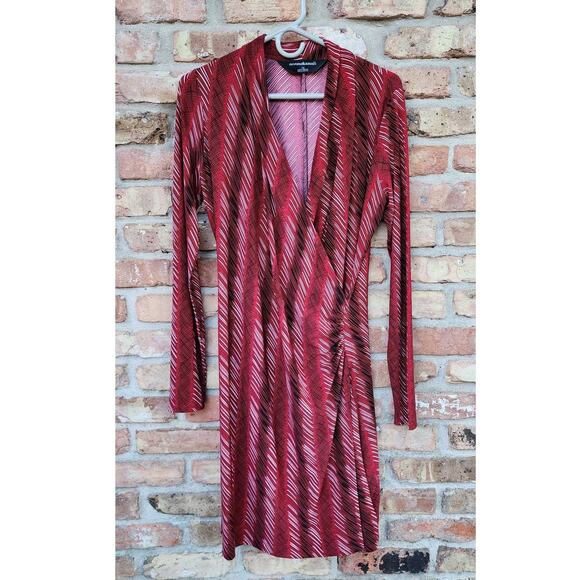 Norma Kamali Printed Surplice Faux Wrap Long Sleeve Stretch Jersey Dress Large - Picture 2 of 9